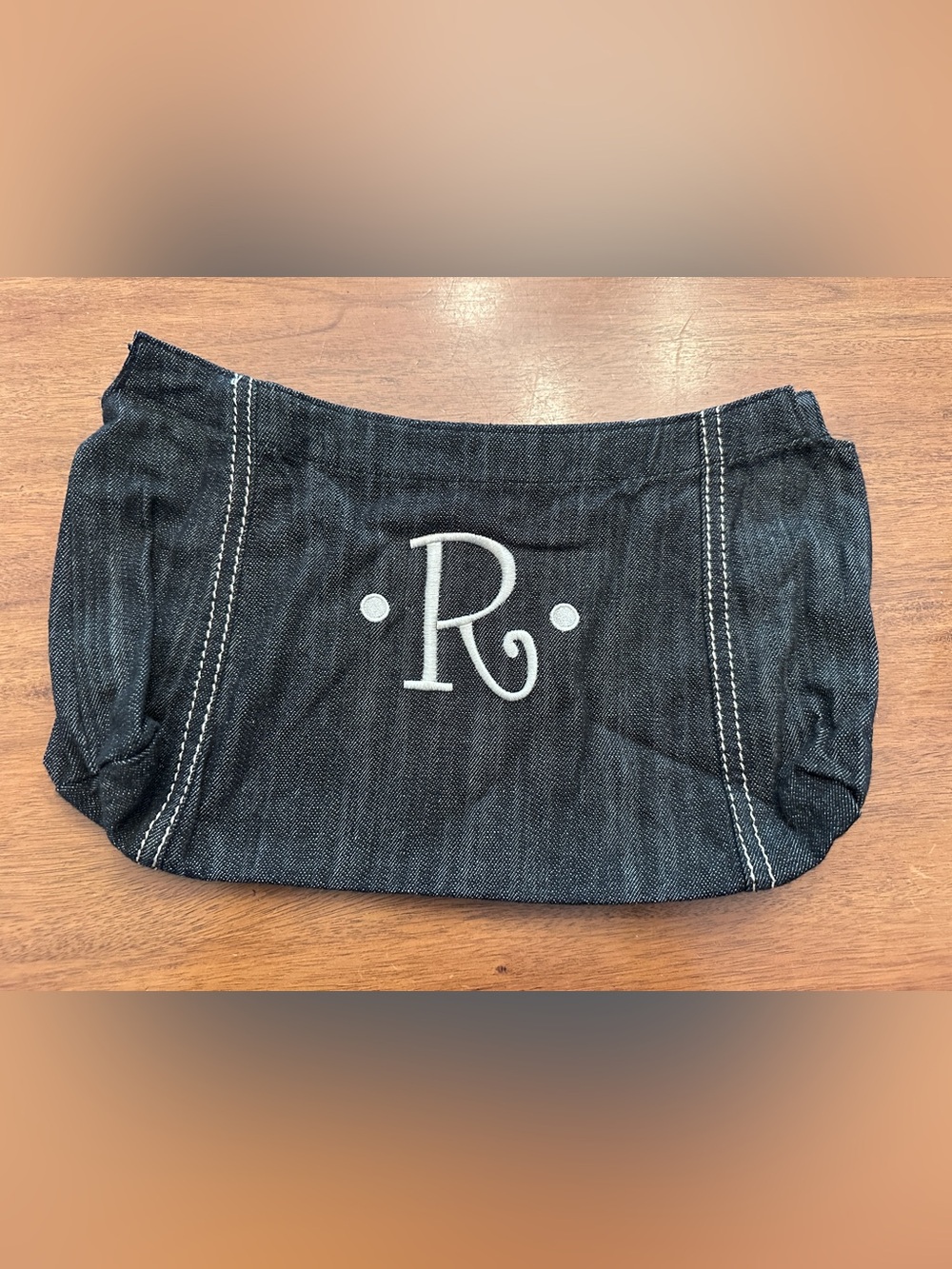 thirty-one Dark Blue Denim Purse Skirt with White Monogram